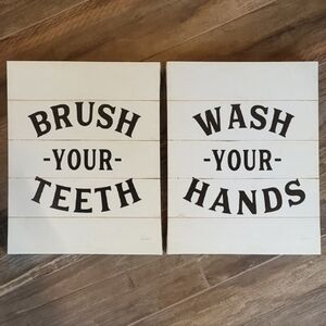 Farmhouse Ivory & Black Bathroom Wall Art Set Brush Your Teeth & Wash Your Hands